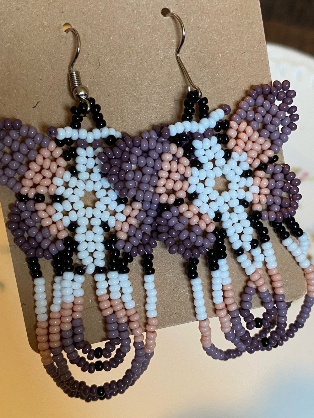 Handcrafted Lavender & Blush Seed Bead Fringe Earrings